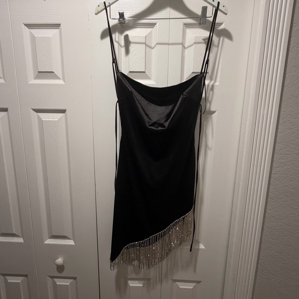 Brand new never worn Papaya Shimmering Black Dress with Fringe Detail